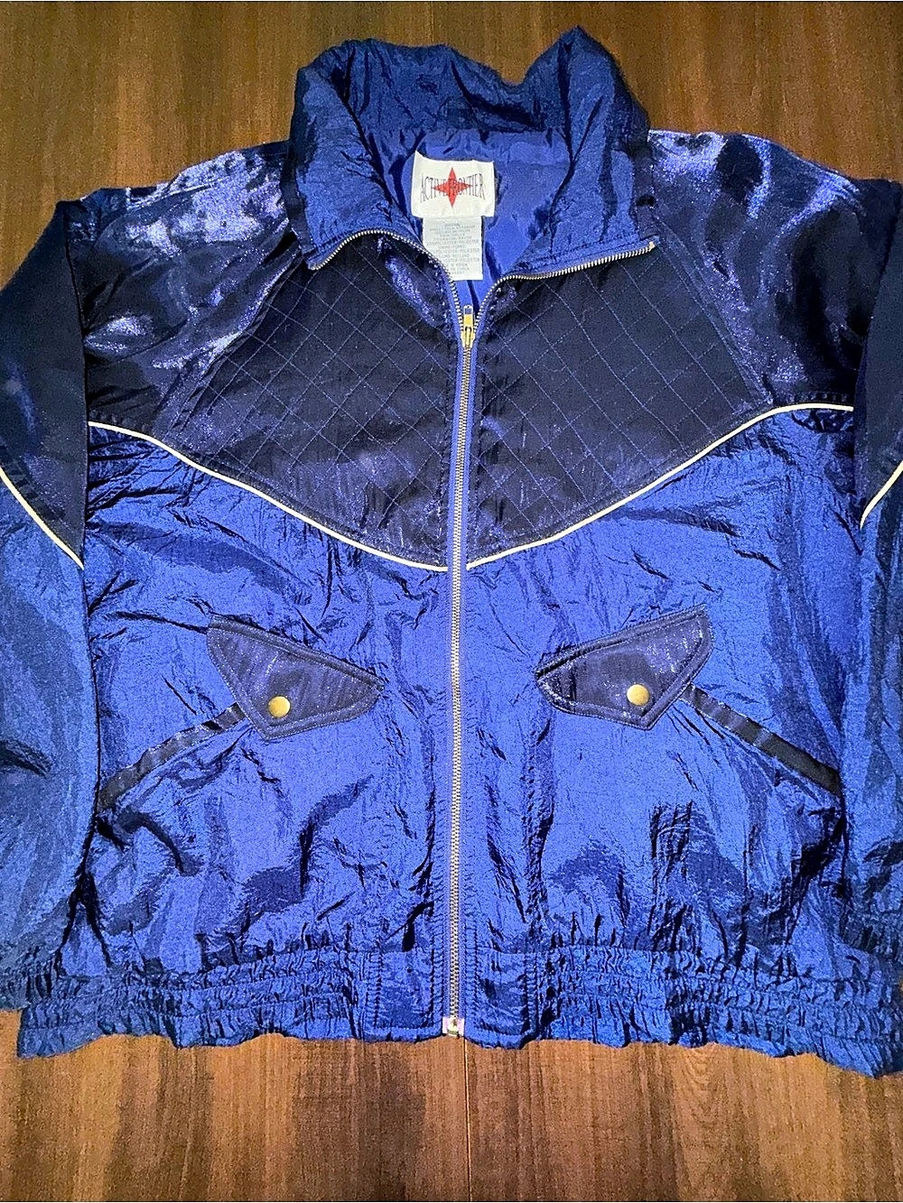 Vintage 90s Active Frontier Cobalt Blue Nylon Windbreaker Jacket L Retro Colorbl